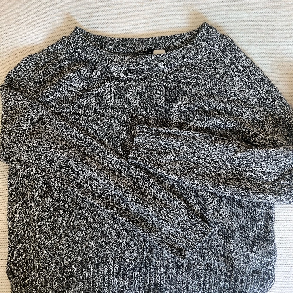 H&M Black & White Marled Knit Crewneck Sweater